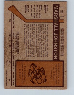 VINTAGE HOCKEY CARD OPC 1973 CALIFORNIA GOLDEN SEALS MARSHALL