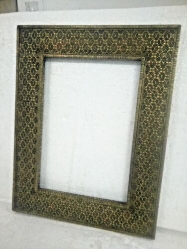 Vintage ancien laiton métal gaufré grain incrustation photo bois / cadre miroir - Photo 1 sur 12
