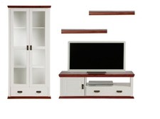 Wohnwand 4tlg Landhausstil TV Regal Schrank Kiefernholz weiß kirschbaumfarben