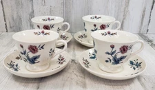 4 Wedgwood Williamsburg Potpourri  Footed Cups & Saucers England