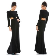 NWOT MAC DUGGAL LONG SLEEVE PUFF SHOULDER CUT OUT BLACK GOWN Sz 12