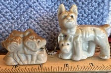 Vintage Westie Terrier Dog And Pup& 2 Puppies on Chains, Japan