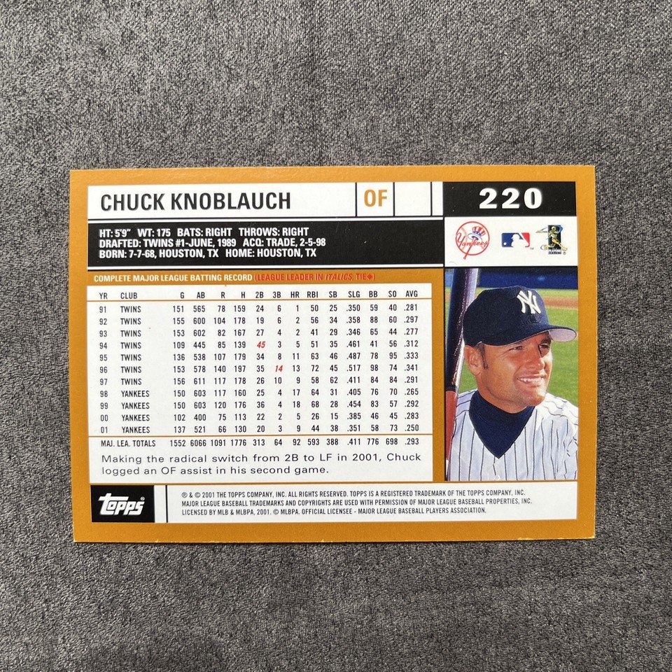 Error Card Missing Name on Front 2002 Topps Chuck Knoblauch eBay