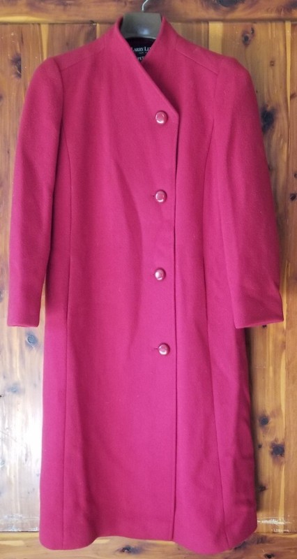 LARRY LEVINE PETITES WOMEN'S RED PEA COAT  WOOL SINGLE-BREASTED MADE IN USA 