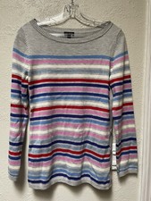 EUC Women's Talbots Multi-Color Gray Pink Striped 3/4 Sleeve Sweater-Size XS