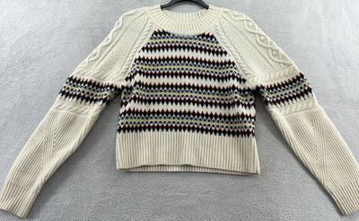 Veronica Beard Sweater Women s Medium Crew Neck Cable Knit Stripes Jimena