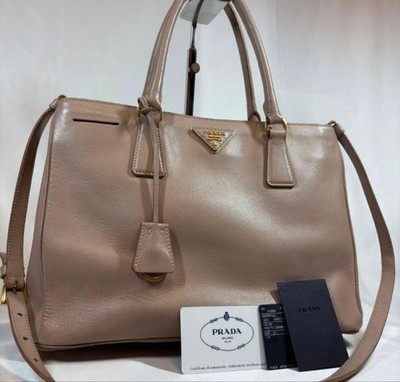 PRADA Galleria Saffiano Pink Beige Leather 2Way Handbag Shoulder Bag Auth