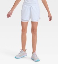 Girls' Active Light 2-in-1 Run Shorts - All In Motion white - Size M 8