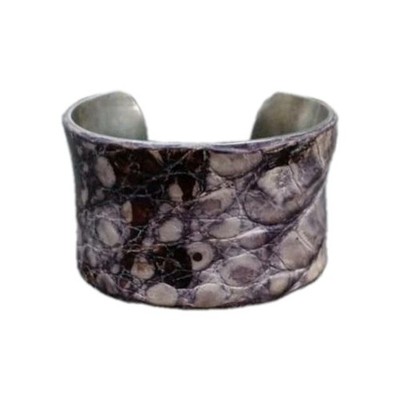 Retired Pre TM Rustic Cuff Bracelet Crocodile Black Gray Silver Metal Adjustable