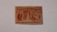 US Columbian Stamp #241 $1 Mint Isabella Pledging Her Jewels FAULTY Space Filler