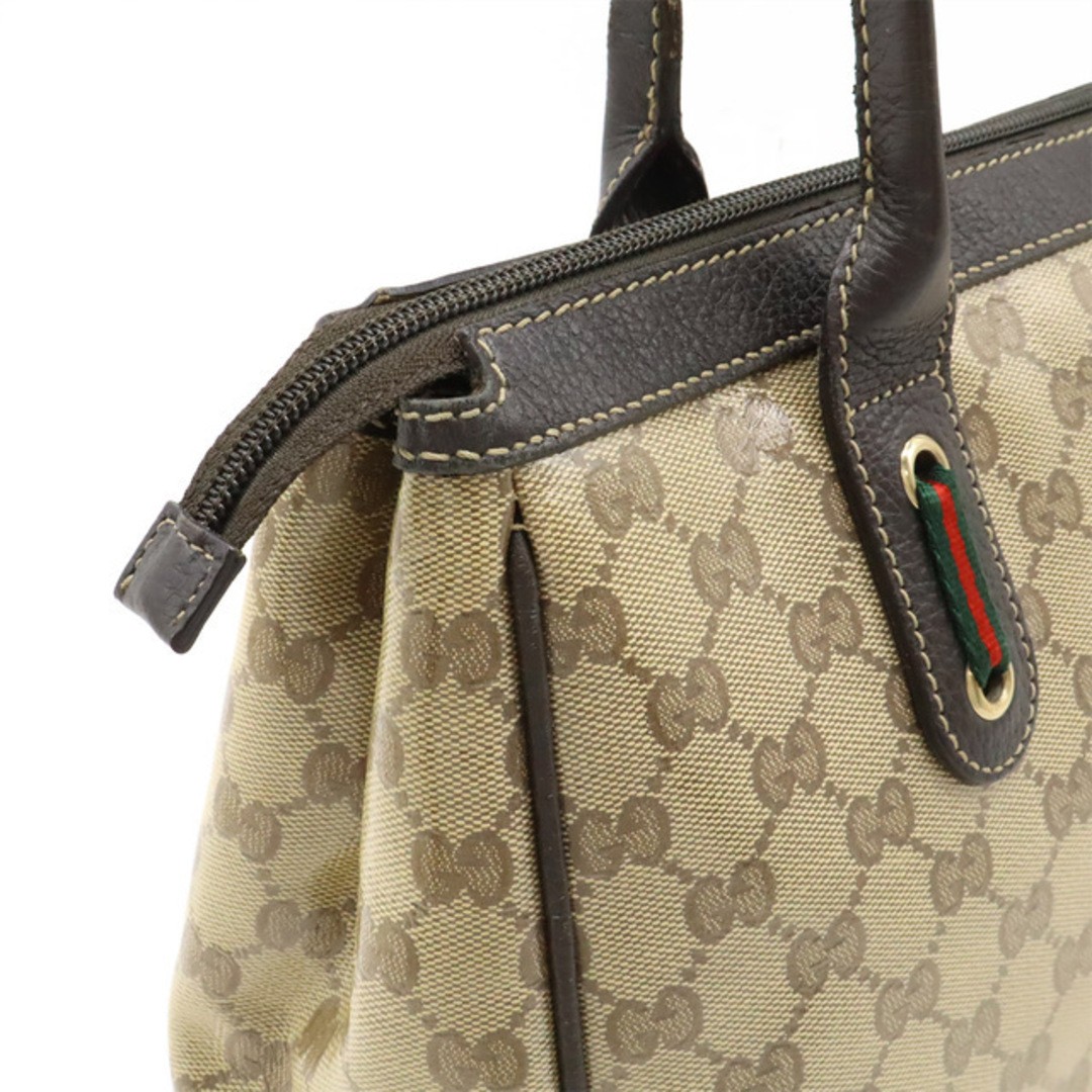 GUCCI GG Crystal Sherry Tote Bag Coated Canvas Khaki Beige Dark Used thumbnail 8
