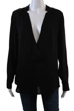 Theory Womens Textured Long Sleeve V-neck Sleek Blouse Black Size S