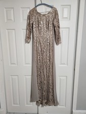 Tadashi Shoji Silver Sequined Lace Dress w Trail Size 4 S 