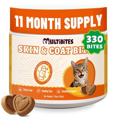 MUITIBITES 7.76 oz Skin & Coat Bites for Cats - with Omega 3, 6 brown