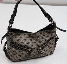 Dooney Bourke Monogram DB Logo Hobo Shoulder Bag Black Canvas Leather Trim