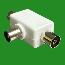 Image of 2 Way TV Aerial Coaxial Cable T Splitter, Male to 2x Female Connectors, Coax