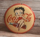 Vintage Betty Boop Coca Cola Porcelain Enamel Metal Coke Domed Sign