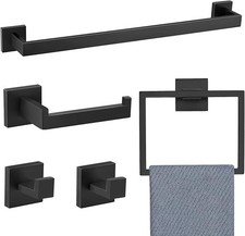 5-Pieces Matte Black Bathroom Hardware Accessories Set 24 Inch Towel Bar Towe