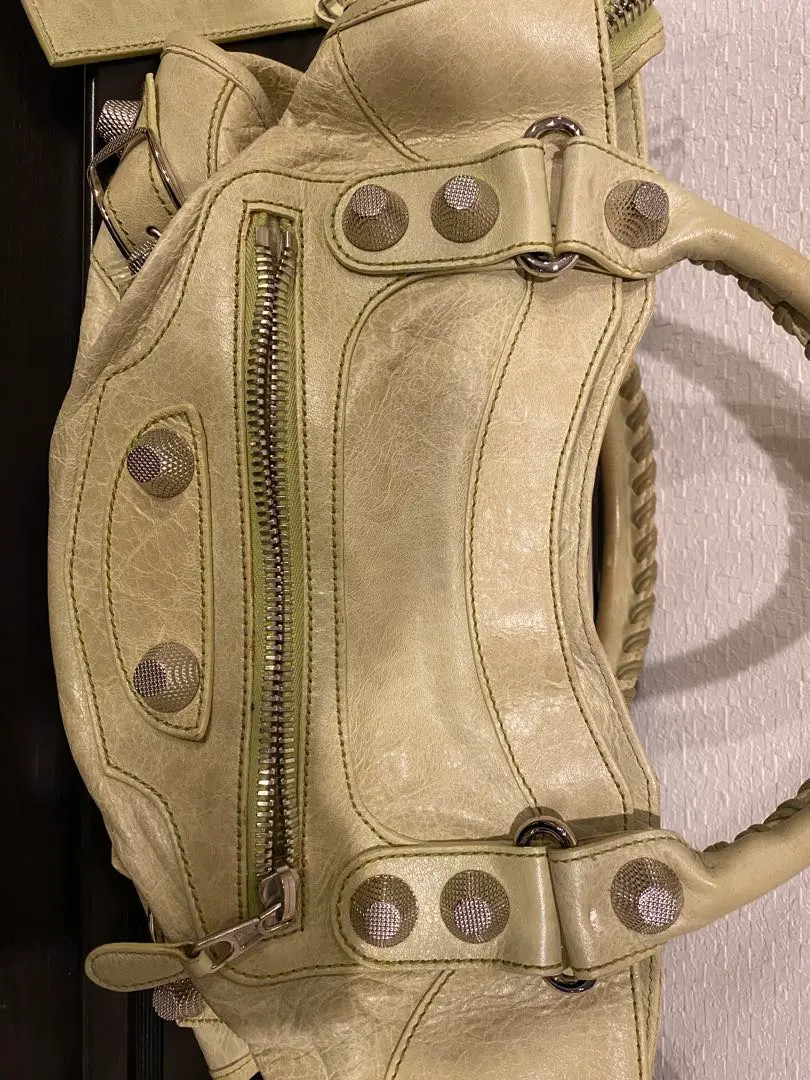 BALENCIAGA The Giant City bag 2way Handbag Beige Leather  Auth Silver GOOD thumbnail 5