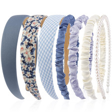 7 Pcs Different Headbands for Women Fashion Blue Solid Head Bands Pearl Headband