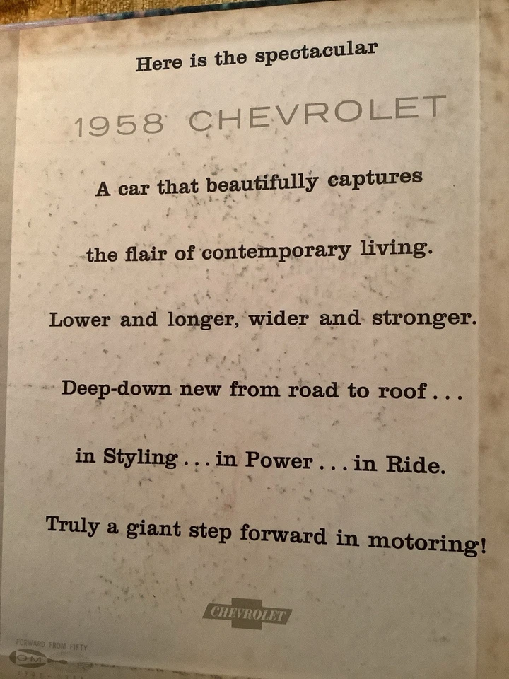 Chevrolet 1958 concesionario sala de exposición vendedor libro Impala Bel Air Biscayne Corvette  Foto 3 de 4