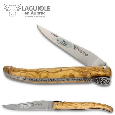 Laguiole en Aubrac Taschenmesser - Sondermodell Primel - 12cm Griff Olivenholz