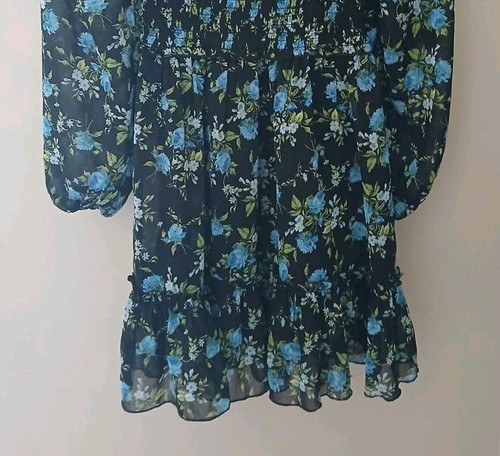 Katie J NYC Tween Molly Dress Size Large Black Floral Balloon Sleeve Smocked - Picture 4 of 9