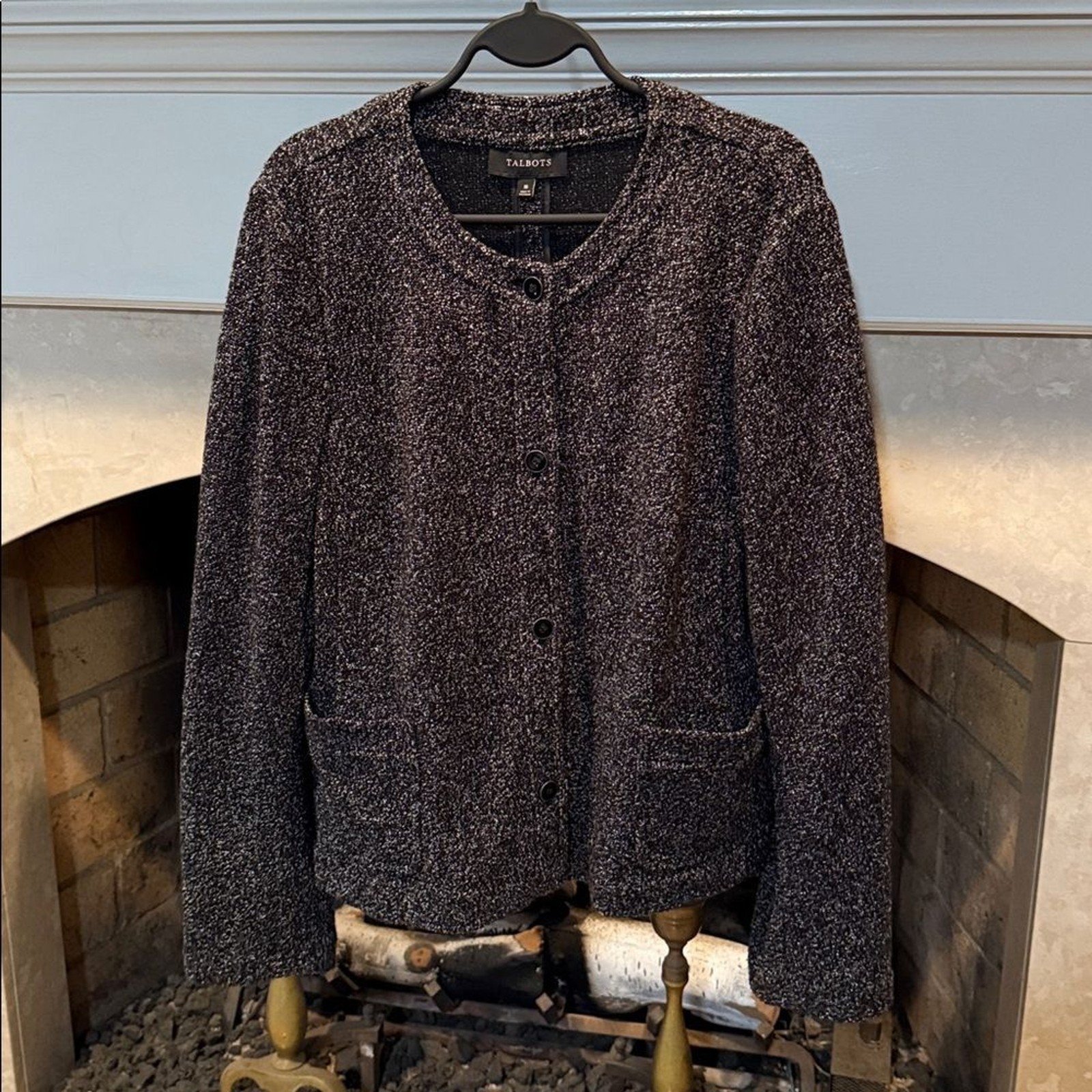 Talbots Charcoal Textured Button Front Cardigan Size 16