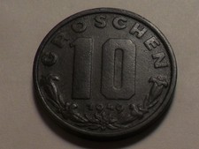 1949 NICE  EAGLE REVERSE  AUSTRIA ZINC 10 GROSHEN KM#2874 MINTAGE 51,202,000!