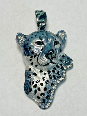 Silver Tone Leopard Pendant/Purse Charm/Keychain with Rhinestones