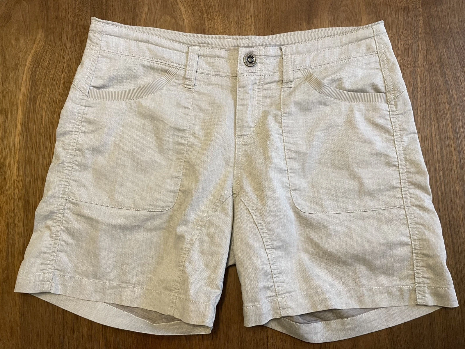 Kuhl Cabo Linen Blend Shorts Women’s 6 Light Tan Beige Gray Greige