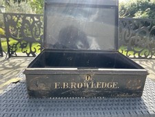 Antique Cash Box With Gold Name E.B. Rowledge Metal Deed Storeage Lockable Tin