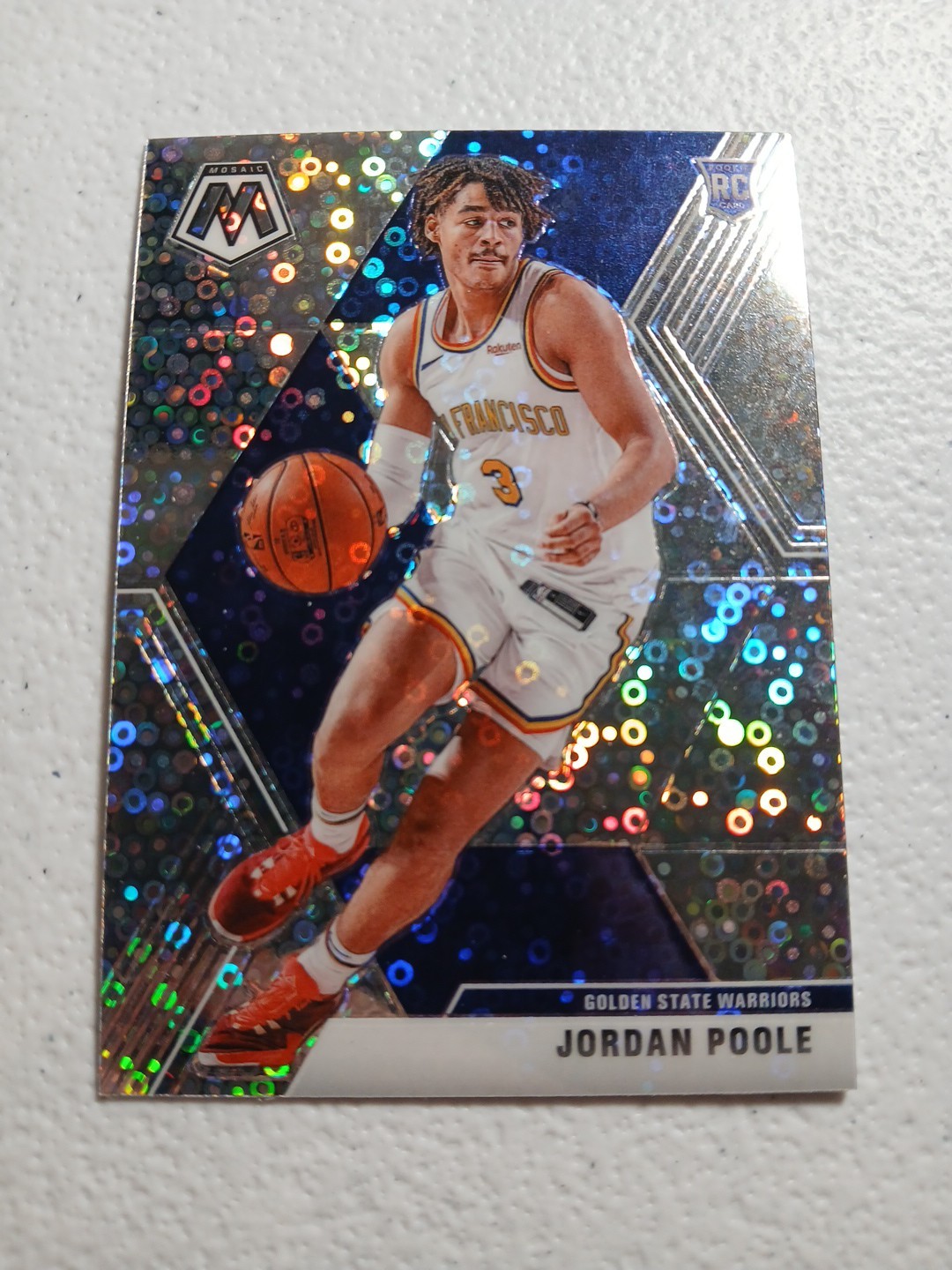 2019-20 Panini Mosaic Jordan Poole Rookie Fast Break Silver Disco #228 RC