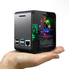 Raspberry Pi 4 Case, Aluminum Mini Tower Case with Cooling Fan and Color Changin
