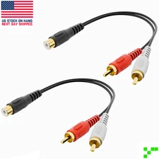 2x RCA Splitter 1-Female to 2-Male Stereo Audio Video Cable Gold Adapter Sub Y