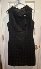 NWT Tahari ASL Black Alan Textured Shift Dress Cowl Neck Sz 6 Gold Accent
