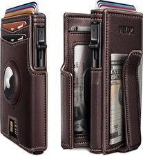 Airtag Wallet for Men,with Money Clip 10 Cards Metal Case Smart Burgundy004
