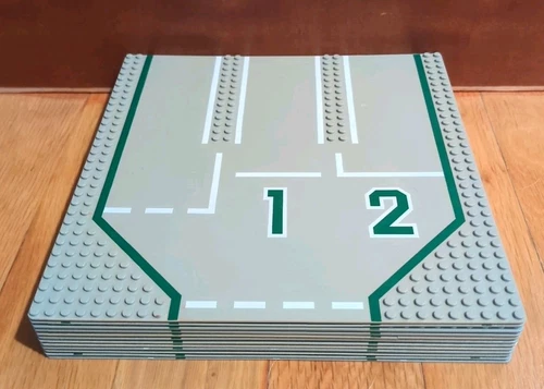 Vtg LEGO GRAY BASE PLATES, VARIOUS ROAD SHAPES, LOT OF 12, 10" X 10". Road