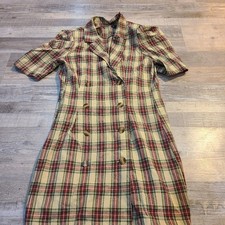 Nasty gal size 8 button down plaid midi dress with shoulder pads