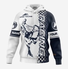 Personalized Horse Racing Hoodie Unisex All Over Print, Navy White Checkered Fla