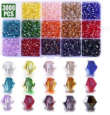Bicone Beads for Jewelry Making, 3000Pcs 4Mm Faceted Crystal Glass Beads- Perfec