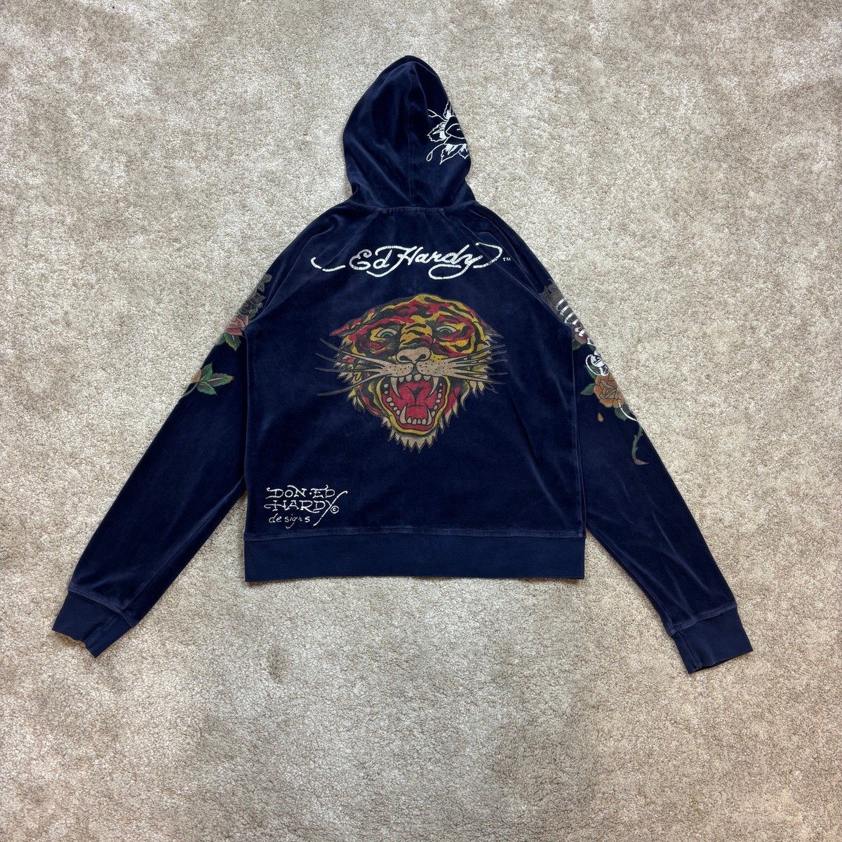 Rare Vintage Ed Hardy Los Angeles Velour Full Zip Hoodie Women's
