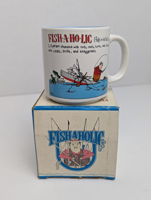 Vintage Papel Fishaholic Becher Tasse Kaffee Tee Keramik weiß Top Geschenk Sammler