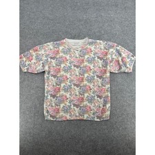 United States Sweaters Vintage Floral Knit Short Sleeve Top Pink Purple USA Made