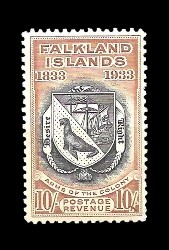 FALKLAND ISL 1933 CENTENARY 10 SCH COAT SG 137 ORIG GUM UNMOUNTED MNH