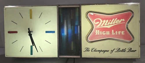 Vintage 1960s Miller High Life Beer Lighted Clock Advertising Sign -Works! Read!