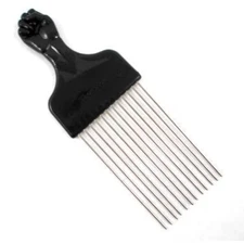 Metal Afro Pick with Black Fist - African American Hair Comb for Natural Hair