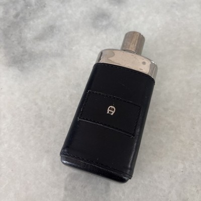Vintage 60s 70s ETIENNE AIGNER black Leather Flask Liquor Bottle VERY RARE ITALY