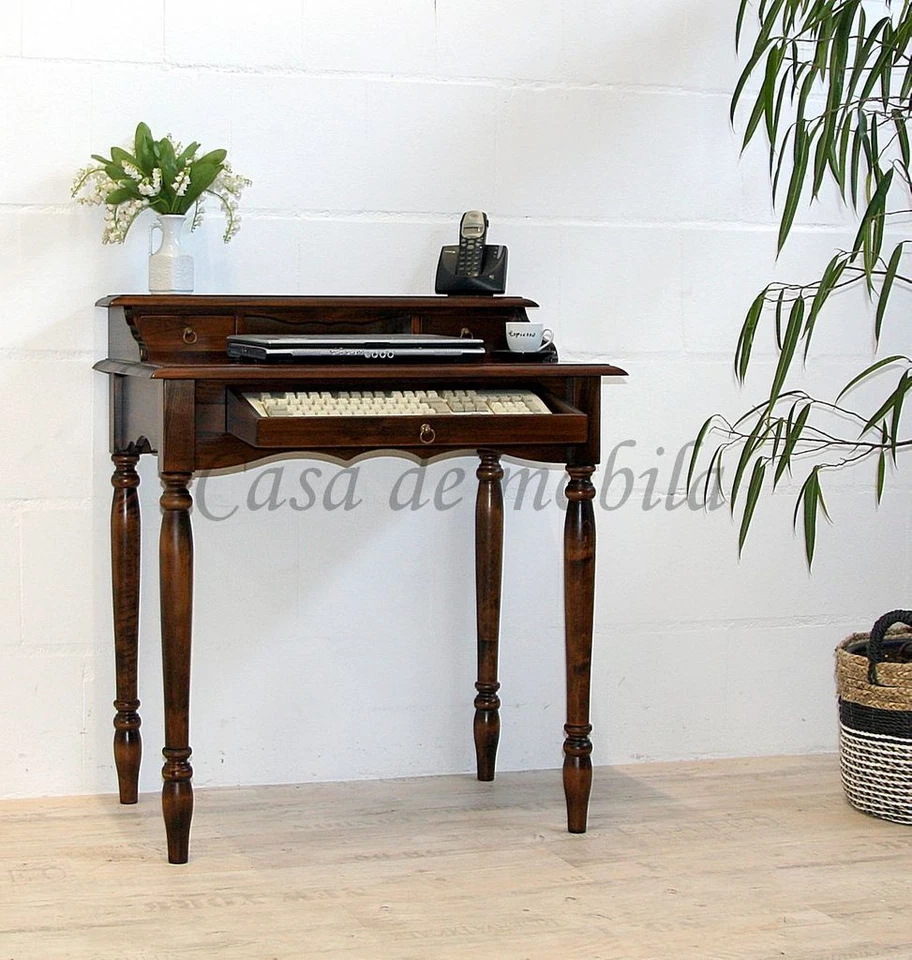 Massivholz Sekretär braun kolonial nussbaumfarben Damen PC Tisch Schreibtisch - Bild 2 von 4