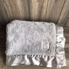 Little Giraffe Luxe Faux Fur Satin Trimmed Baby Blanket Gray 29x35 Fluffy Soft